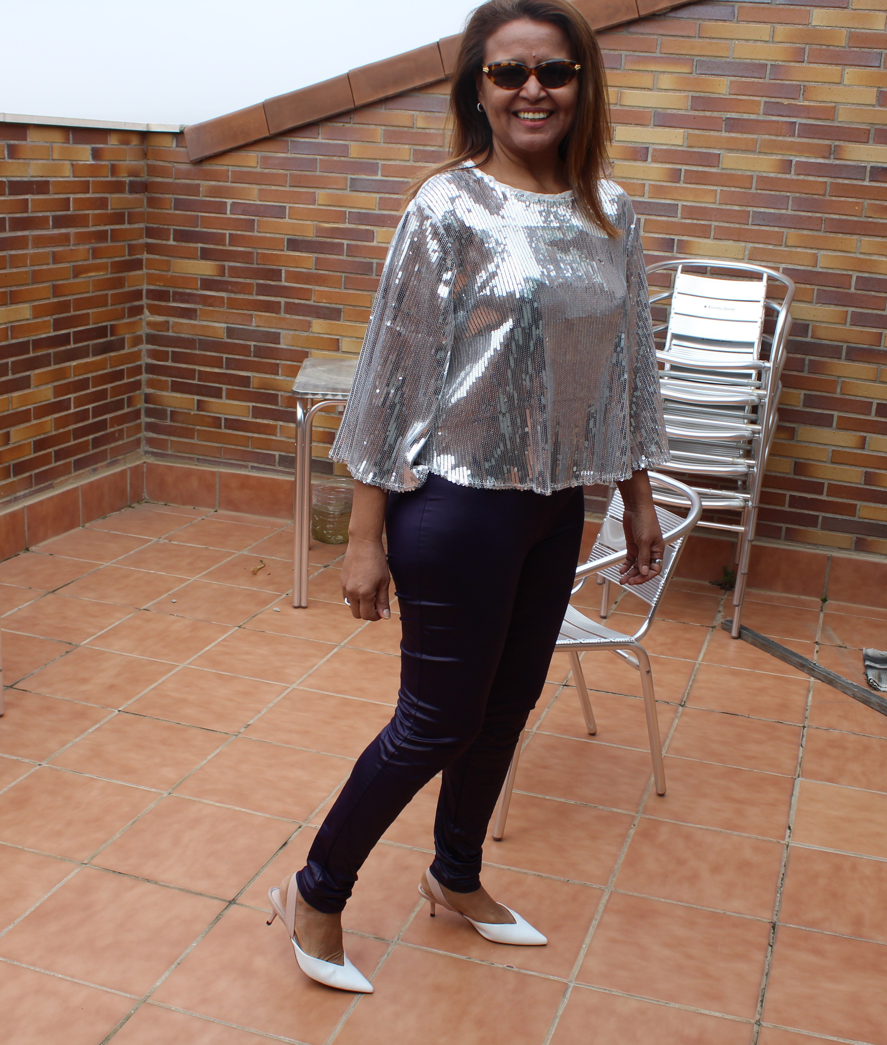 Top plata lentejuela